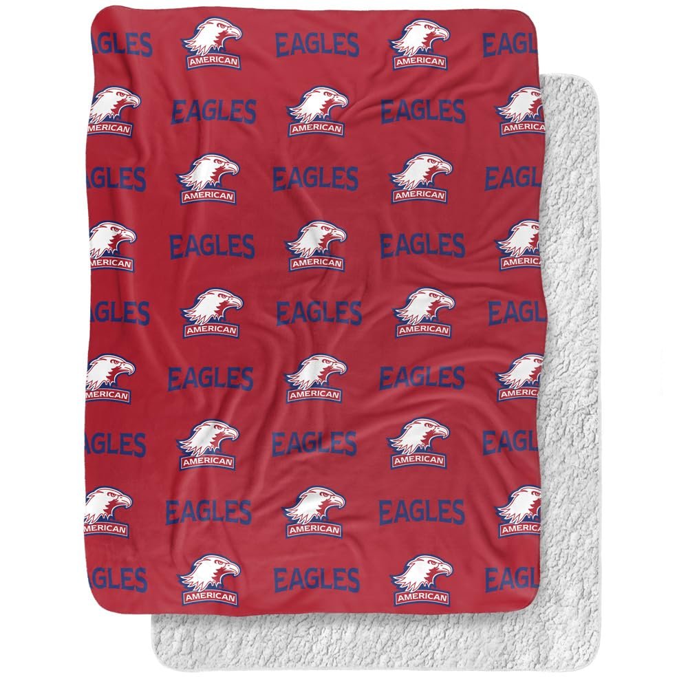American University Blanket, 60"x80" Logo Pattern Silky Touch Sherpa Back Super Soft Throw Blanket