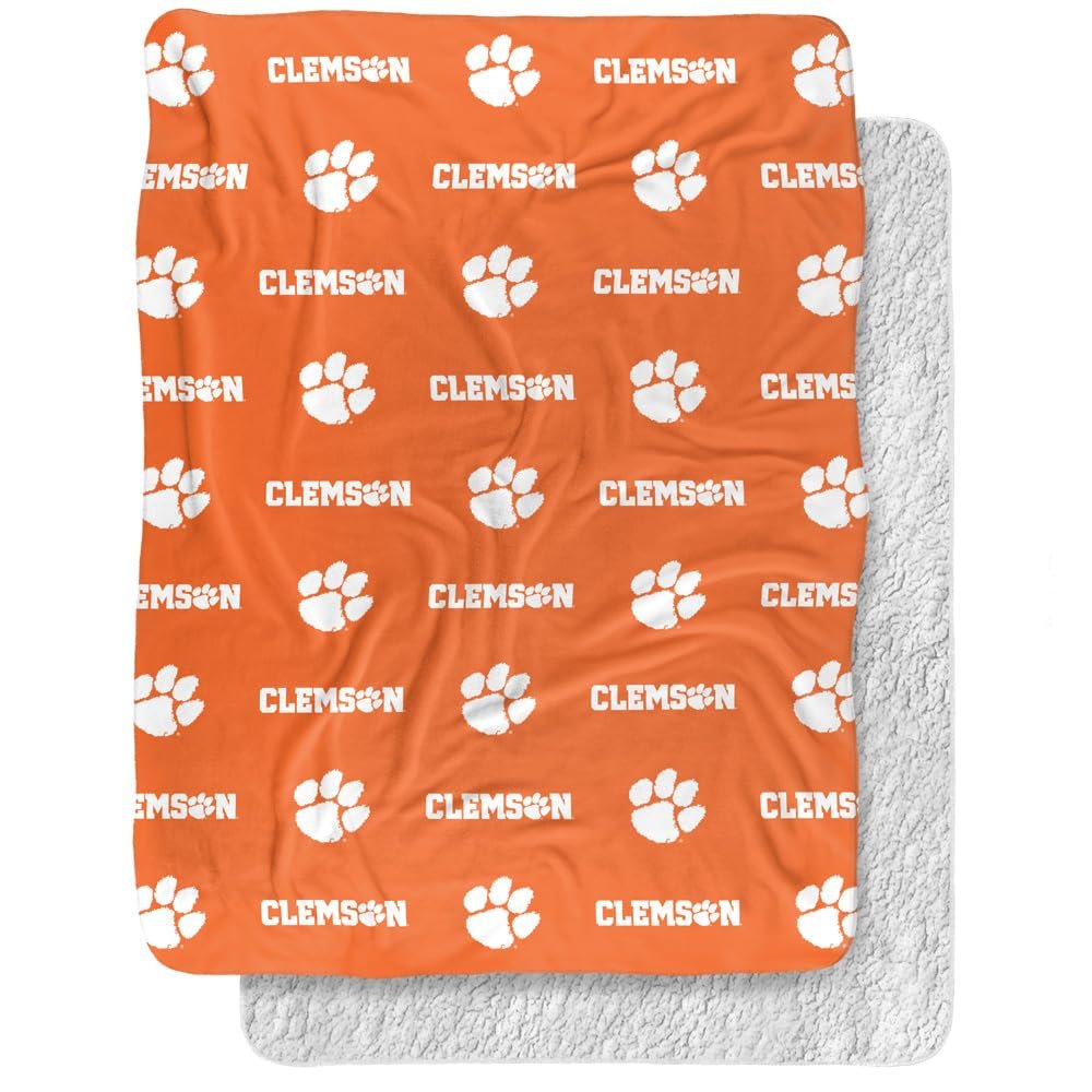 Clemson University Blanket, 60"x80" Logo Pattern,Silky Touch Sherpa Back Super Soft Throw Blanket