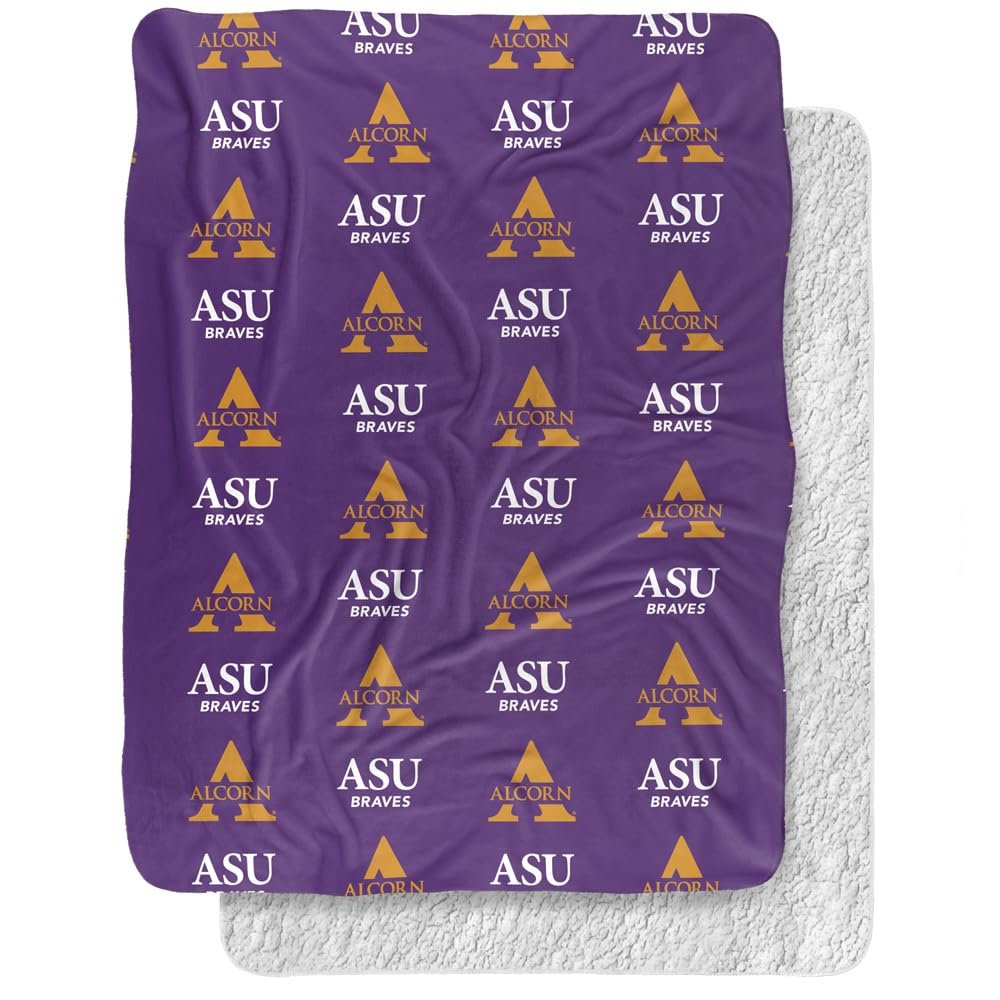 Alcorn State University Blanket, 60"x80" Logo Pattern Silky Touch Sherpa Back Super Soft Throw Blanket