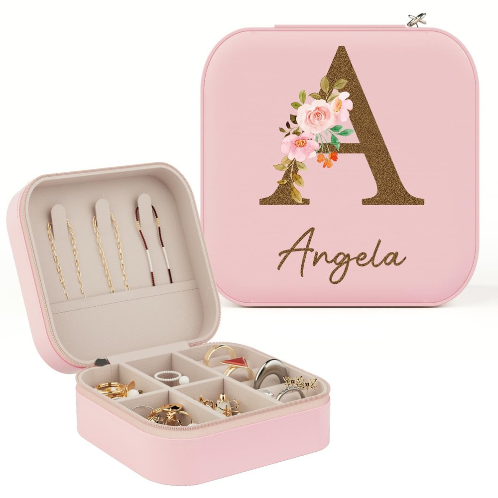 Bemaystar Personalized Gifts for Women Girl - Personalized Jewelry Box with Initial & Name, Travel Jewelry Case Personalized, Custom Jewelry Box, Christmas Gifts, Wedding Gifts, Bridesmaid Gifts