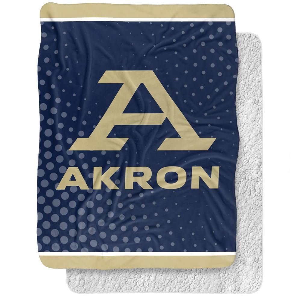 University of Akron Blanket, 60"x80" Logo Dots Silky Touch Sherpa Back Super Soft Throw Blanket