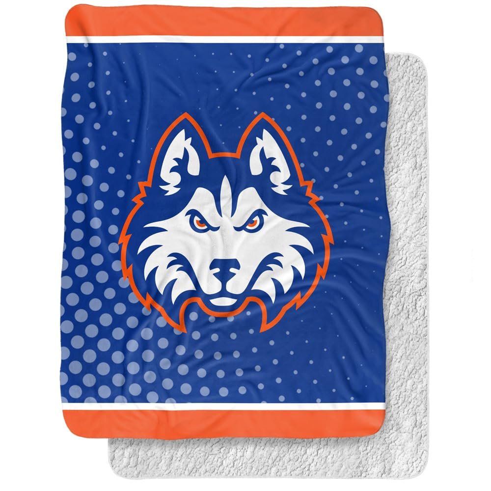 Houston Christian University Huskies Logo Dots, 60"x80" Silky Touch Sherpa Back Super Soft Throw Blanket