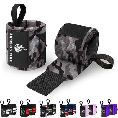 TECEUM Weightlifting Wrist Wraps with Thumb Loop  Black Camo  Arms on Fire  12 inch  Heavy-Duty Workout Wrist Support & Protection  Ideal for Powerlifting, Strength Training, Bodybuilding