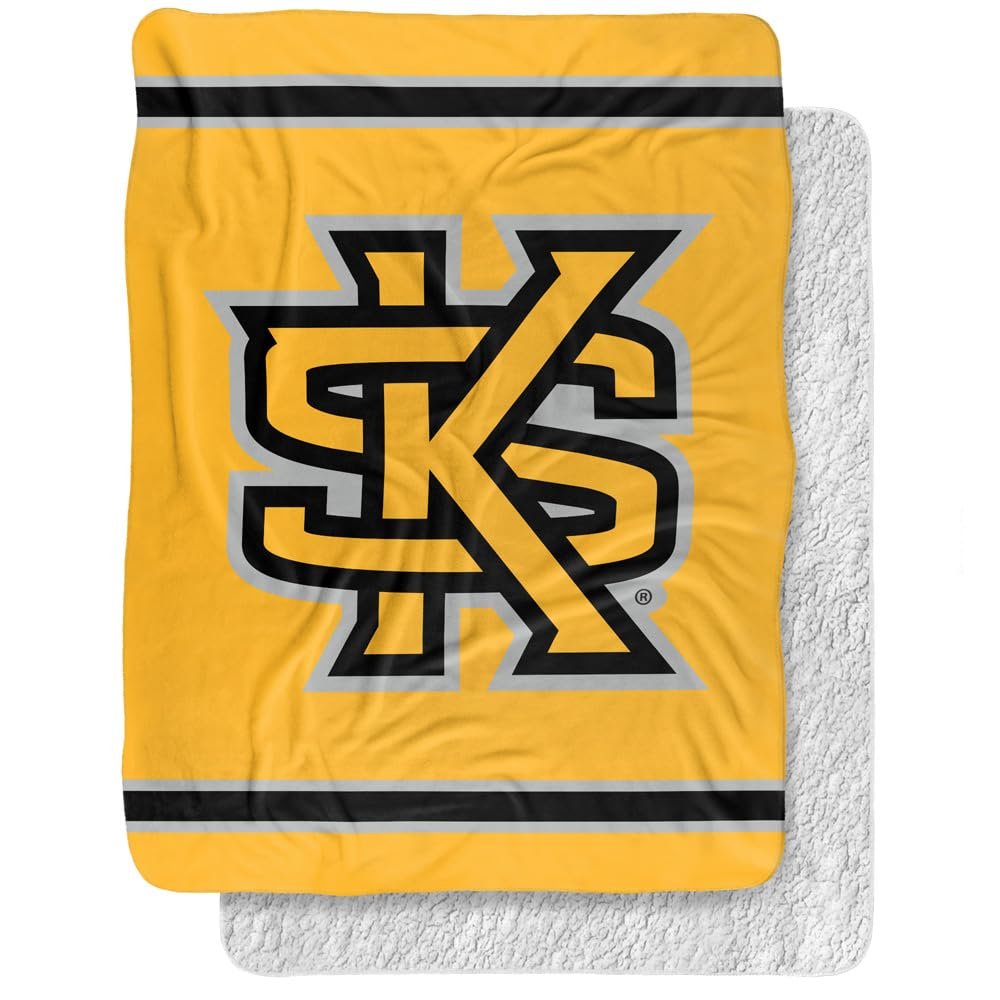 Kennesaw State University Blanket, 60"x80" Primary Logo Stripes Silky Touch Sherpa Back Super Soft Throw Blanket