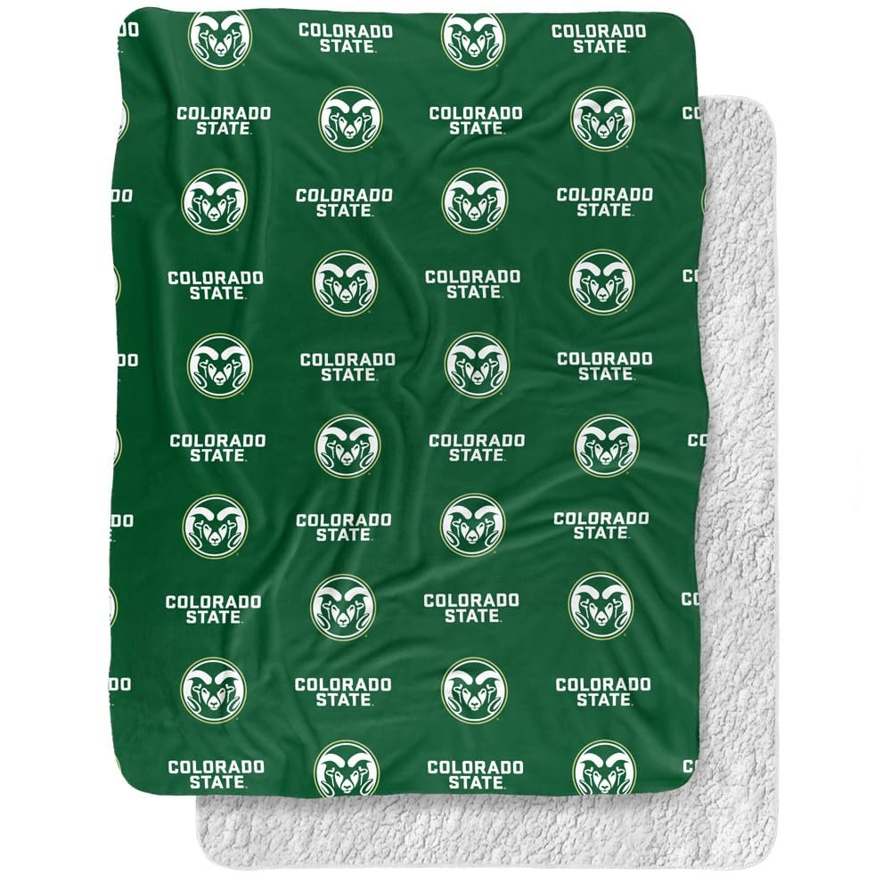 Colorado State University Blanket, 60"x80" Logo Pattern Silky Touch Sherpa Back Super Soft Throw Blanket