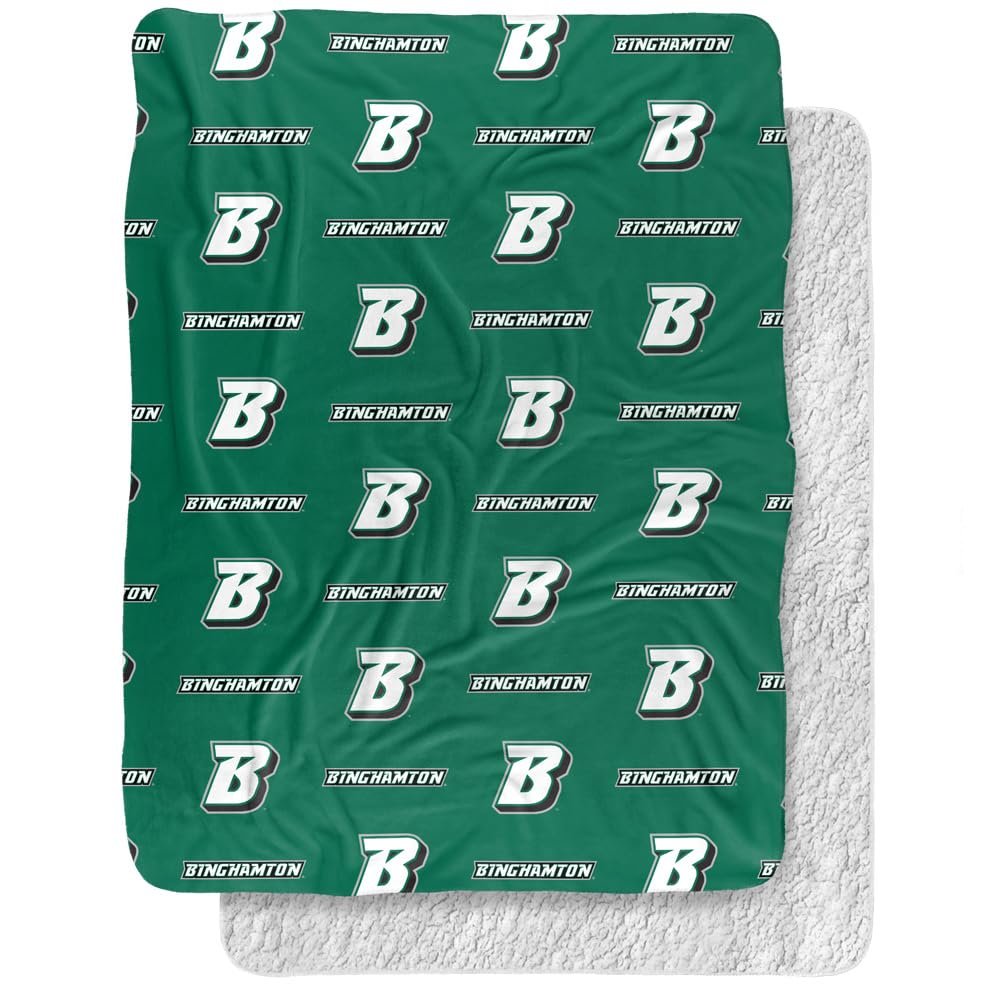 Binghamton University Blanket, 60"x80" Logo Pattern Silky Touch Sherpa Back Super Soft Throw Blanket