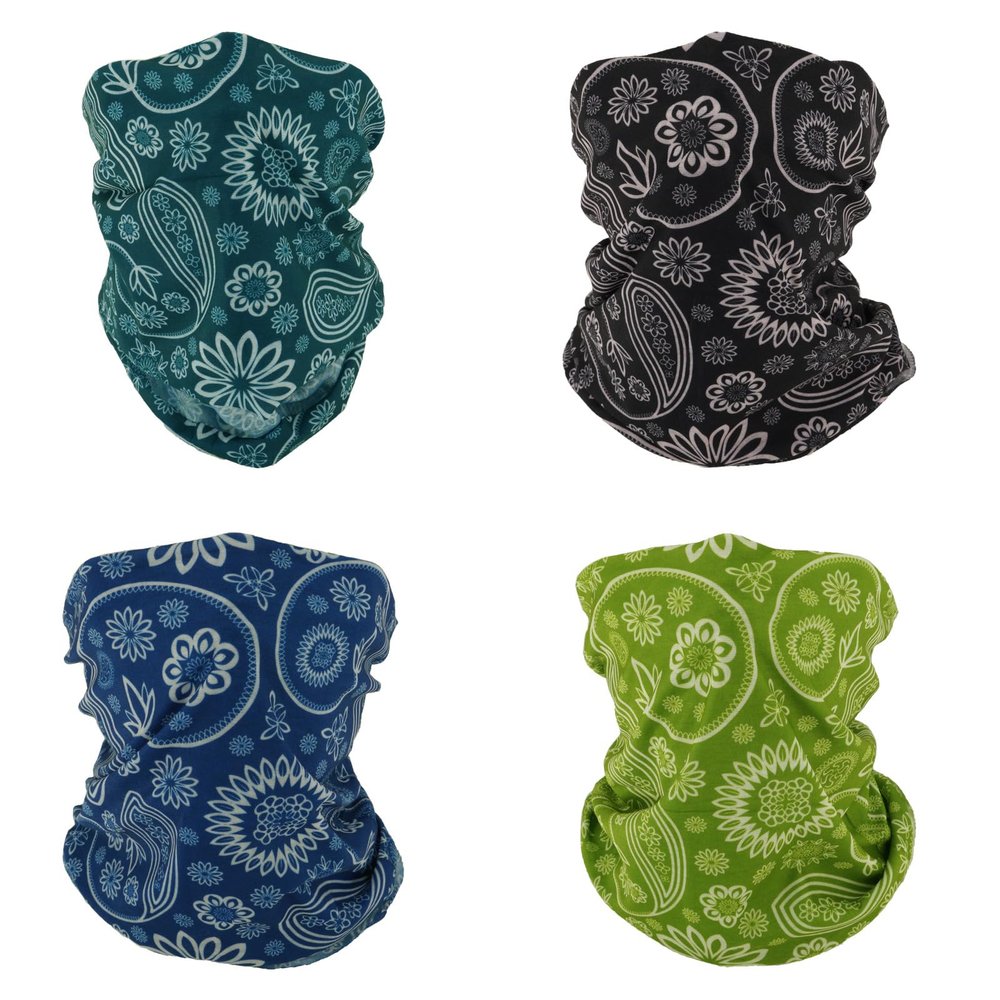 SMEHCF 4 Multipurpose Bandanas for Women Men Headband Balaclava Hair Head Scarf Face Half Airsoft Paintball Mask Neck Gaiters Breathable Reusable Washable Black Blue Apple Green Cashew Flower