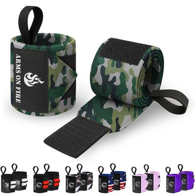 TECEUM Weightlifting Wrist Wraps with Thumb Loop  Camo  Arms on Fire  12 inch  Heavy-Duty Workout Wrist Support & Protection  Ideal for Powerlifting, Strength Training, Bodybuilding