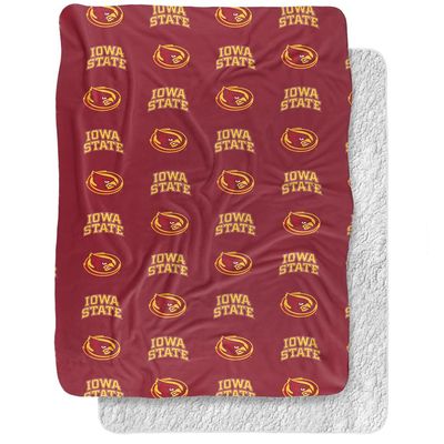 Iowa State University Blanket, 60"x80" Logo Pattern Silky Touch Sherpa Back Super Soft Throw Blanket