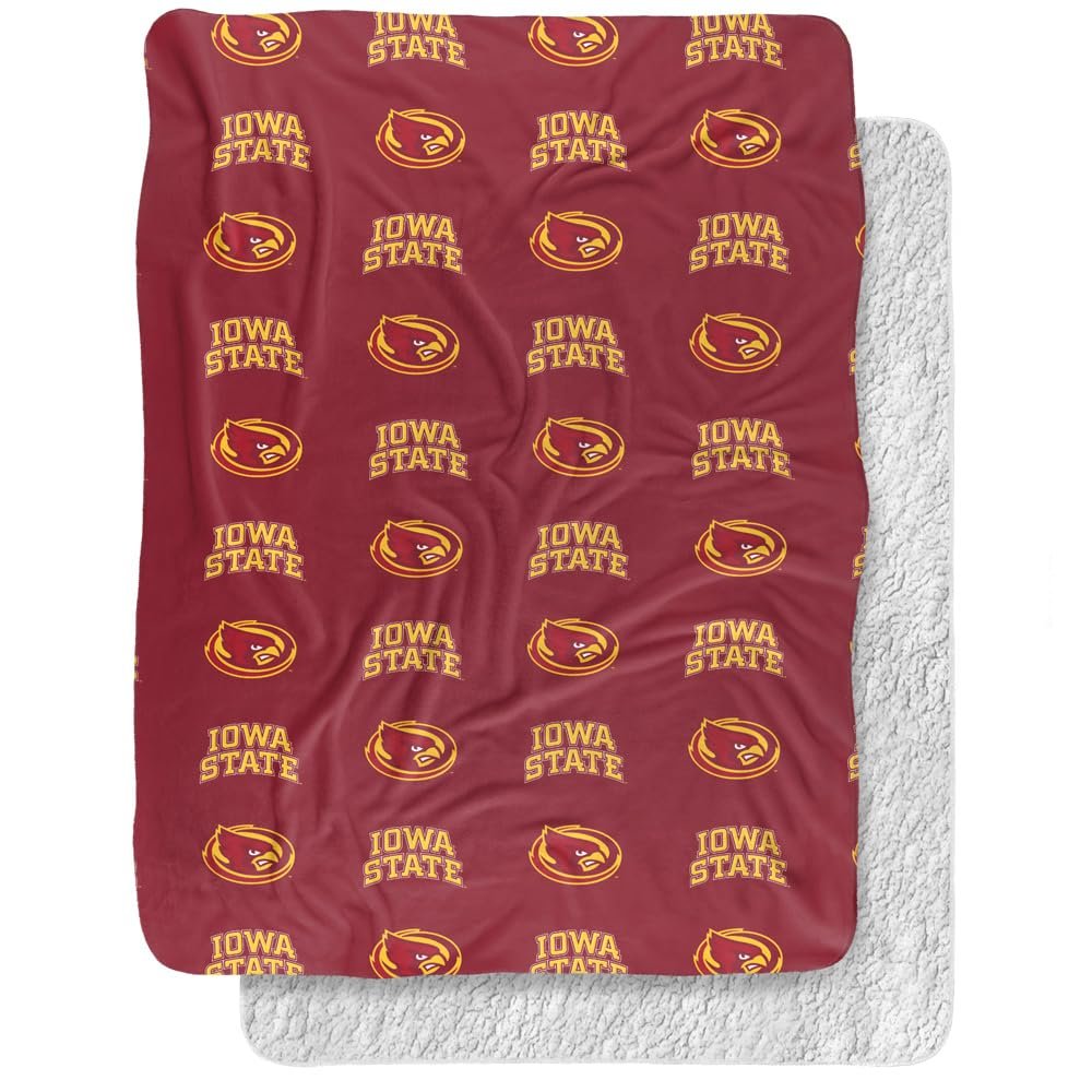 Iowa State University Blanket, 60"x80" Logo Pattern Silky Touch Sherpa Back Super Soft Throw Blanket