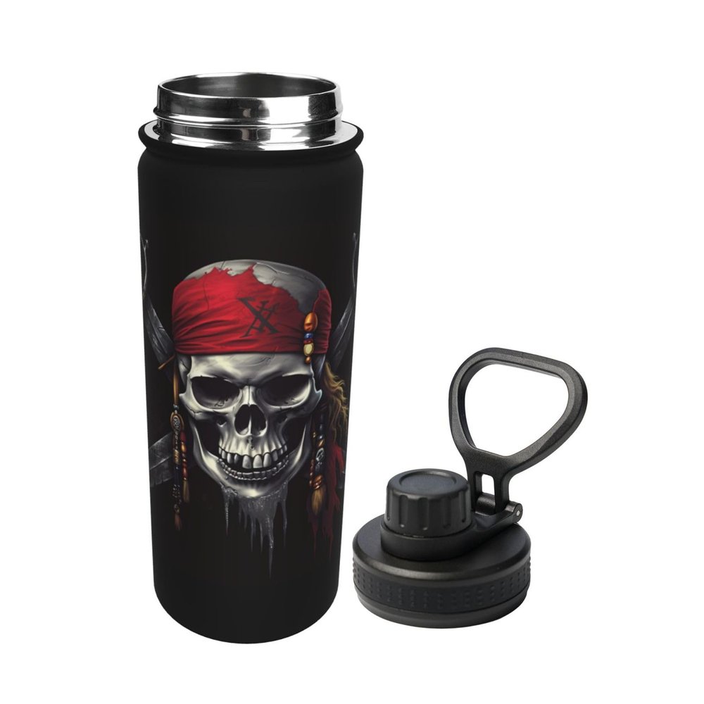 Dewoofly Funny Skull Skeleton 18 OZ Insulated Stainless Steel Sports Water Bottles with Lid, Halloween Unisex Flask Insulated Water Cup for Outdoor Sports Fitness Hiking Gym