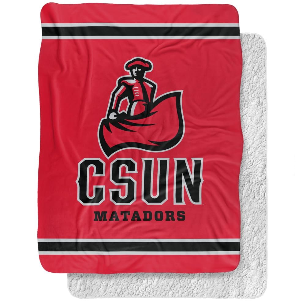 California State University Northridge Blanket, 60"x80" Primary Logo Stripes Silky Touch Sherpa Back Super Soft Throw Blanket