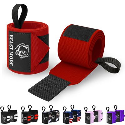 TECEUM Weightlifting Wrist Wraps with Thumb Loop  Red  Beast Mode  12 inch  Heavy-Duty Workout Wrist Support & Protection  Ideal for Powerlifting, Strength Training, Bodybuilding