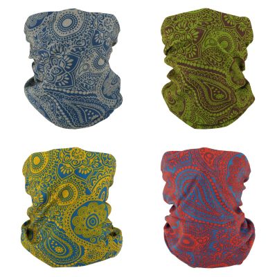 SMEHCF 4 Multipurpose Bandanas for Women Men Headband Balaclava Hair Head Scarf Face Half Airsoft Paintball Mask Neck Gaiters Breathable Reusable Washable Blue Yellow Red Green Cashew Flower