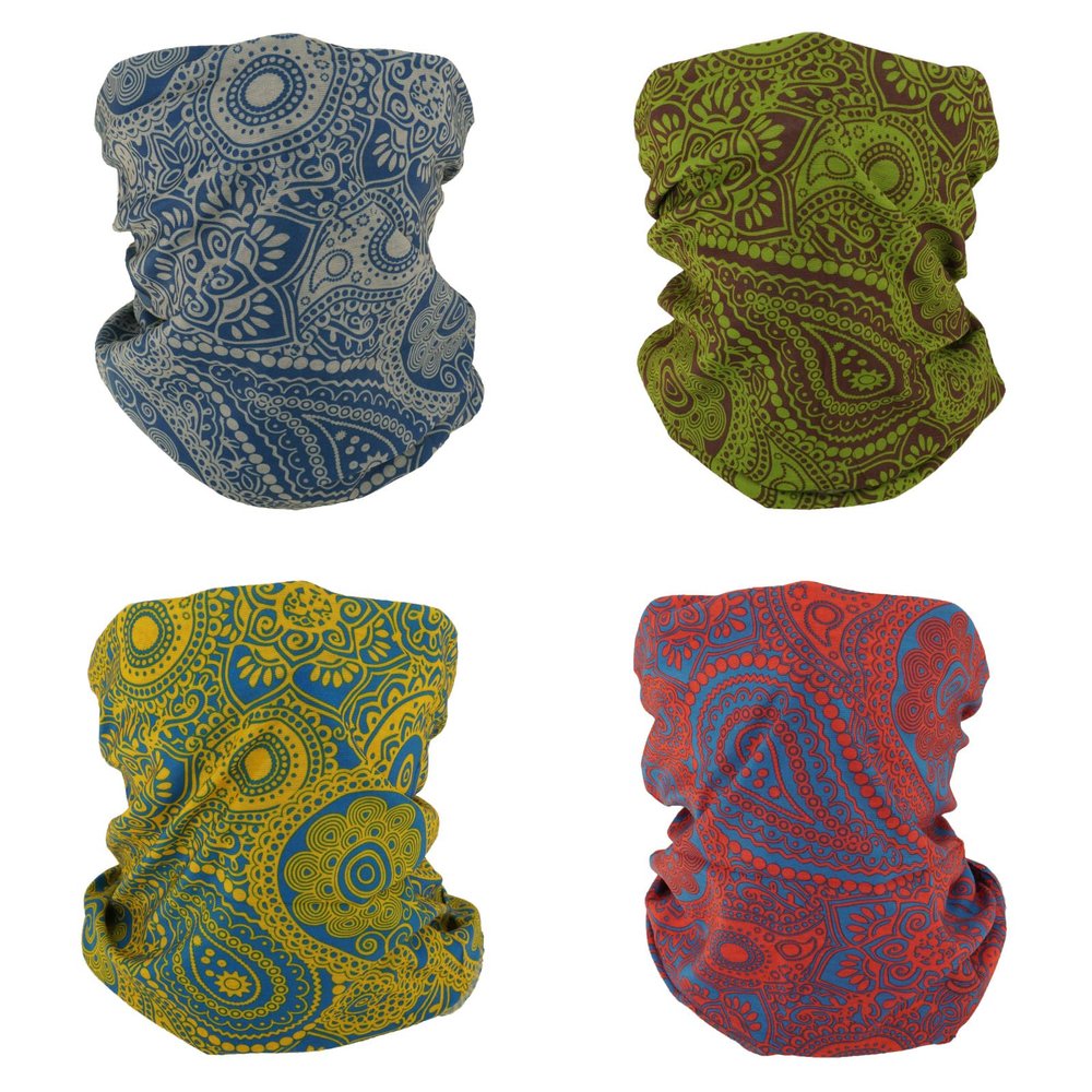 SMEHCF 4 Multipurpose Bandanas for Women Men Headband Balaclava Hair Head Scarf Face Half Airsoft Paintball Mask Neck Gaiters Breathable Reusable Washable Blue Yellow Red Green Cashew Flower