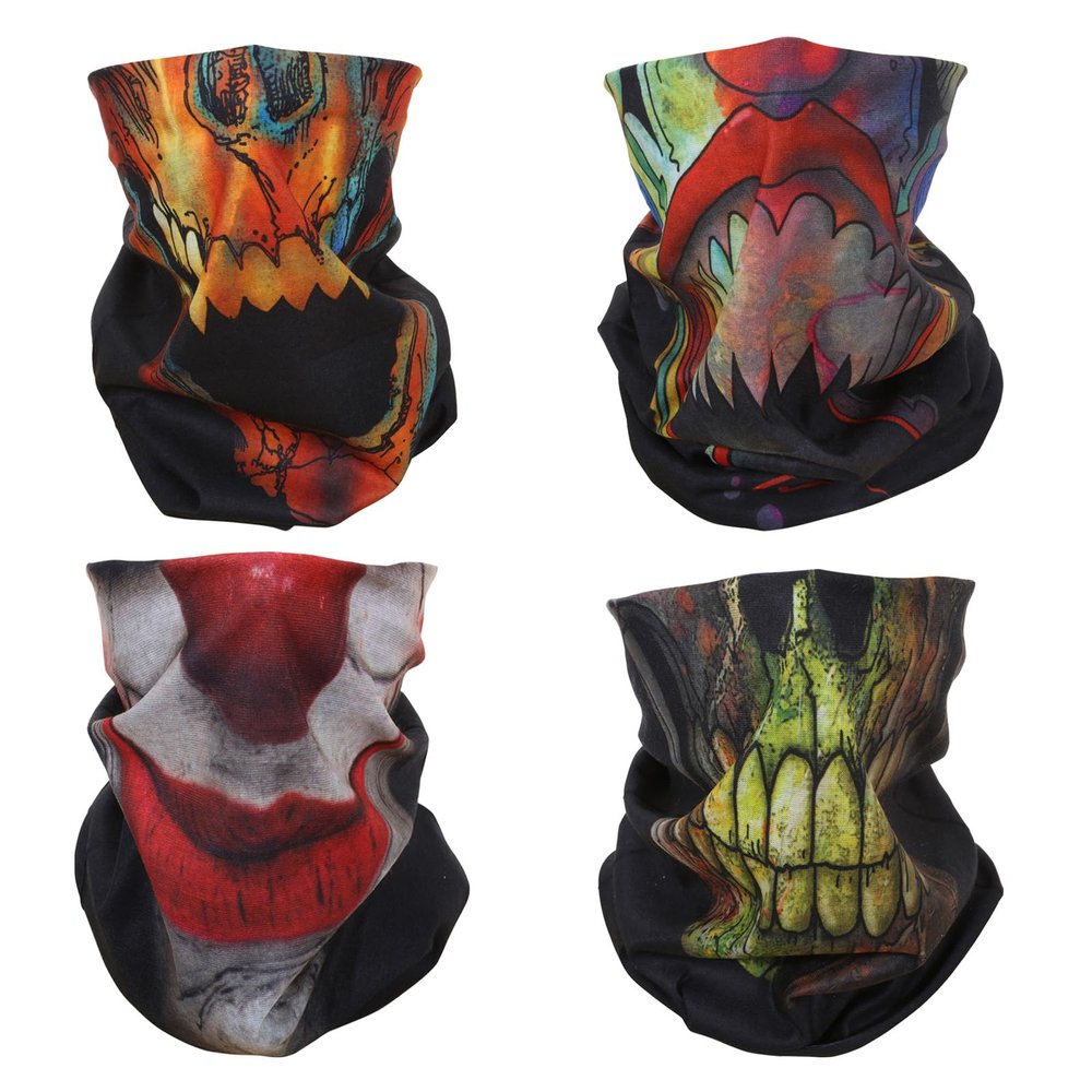 SMEHCF 4 Multipurpose Bandanas for Women Men Headband Balaclava Hair Head Scarf Face Half Airsoft Paintball Mask Neck Gaiters Breathable Reusable Washable Red Brown Black Skull Vampire
