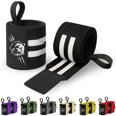 TECEUM Weightlifting Wrist Wraps with Thumb Loop Black and White Grizzly 18 inch Heavy-Duty Workout Wrist Support & Protection Ideal for Powerlifting, Strength Training, Bodybuilding