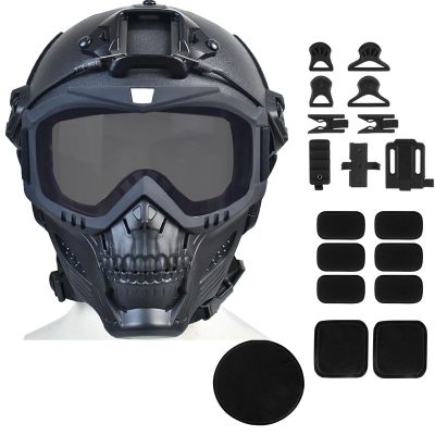 Airsoft Mask Full Face and Detachable Anti Fog Airsoft Goggles Eye Protection and Tactical Airsoft Fast Helmet Adjustable knob for Teenagers and Adults (Black Lens)