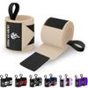 TECEUM Weightlifting Wrist Wraps with Thumb Loop  Beige  Arms on Fire  18 inch  Heavy-Duty Workout Wrist Support & Protection  Ideal for Powerlifting, Strength Training, Bodybuilding view 1