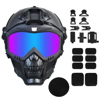 Airsoft Mask Full Face and Detachable Anti Fog Airsoft Goggles Eye Protection and Tactical Airsoft Fast Helmet Adjustable knob for Teenagers and Adults (Blue Lens)