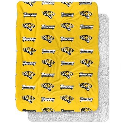 Towson University Blanket, 60"x80" Logo Pattern Silky Touch Sherpa Back Super Soft Throw Blanket