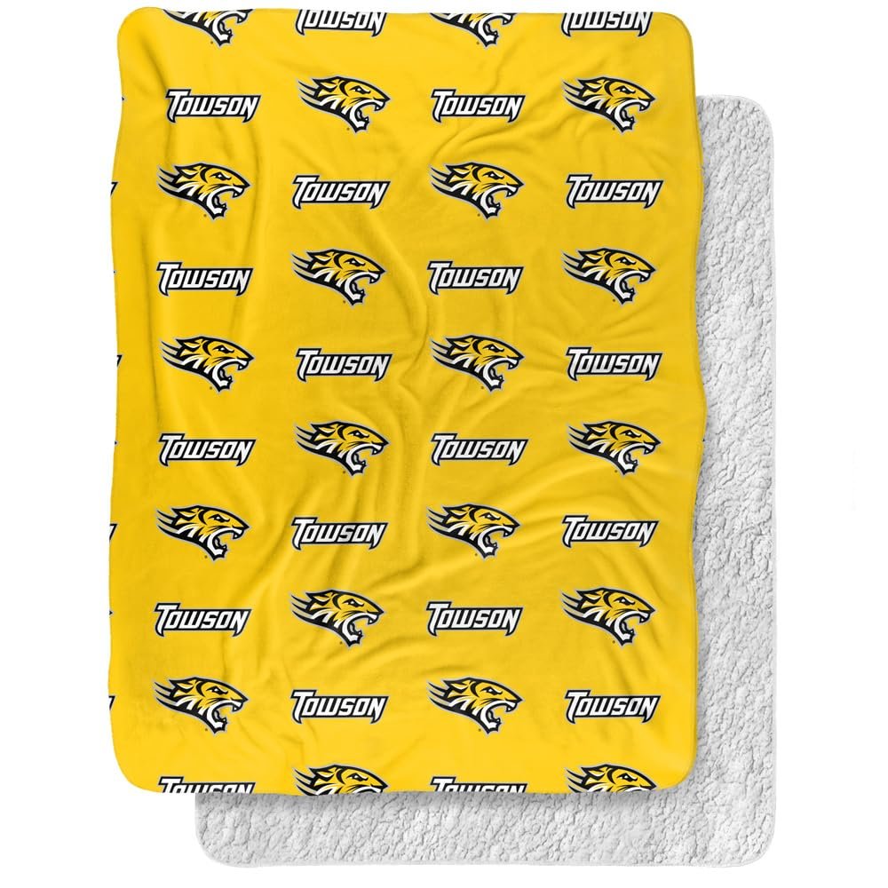 Towson University Blanket, 60"x80" Logo Pattern Silky Touch Sherpa Back Super Soft Throw Blanket