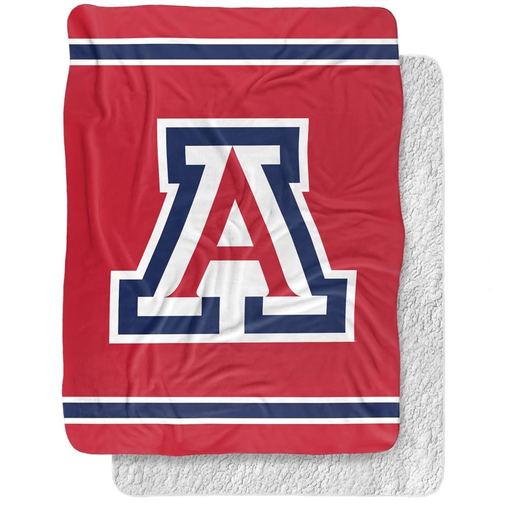 University of Arizona Blanket, 60"x80" Primary Logo Stripes Silky Touch Sherpa Back Super Soft Throw Blanket