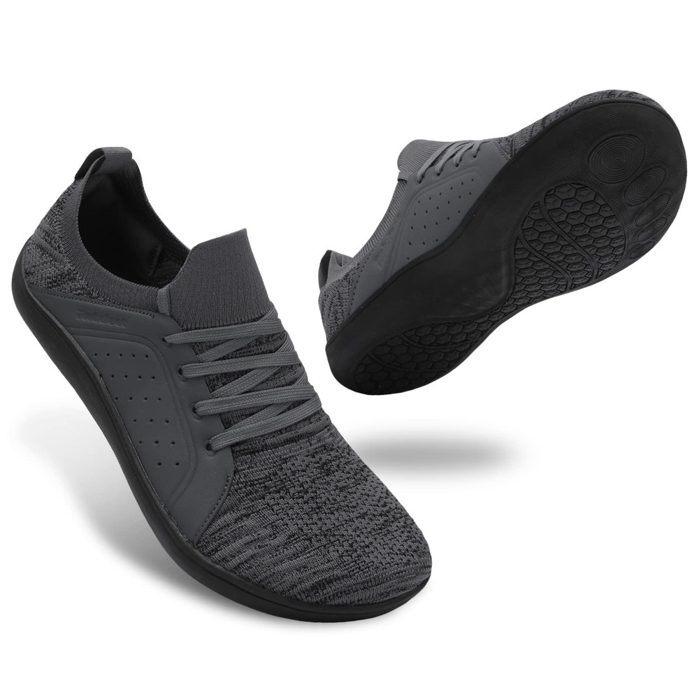 relxfeet Men's Minimalist Barefoot Shoes Wide Toe Zero Drop Sole Cross-Trainer Lightweight Slip-on Walking Shoes Trail Running Sneakers Fitness Gym Jogging Wrestling Hiking Lifting Dark Gray 10.5