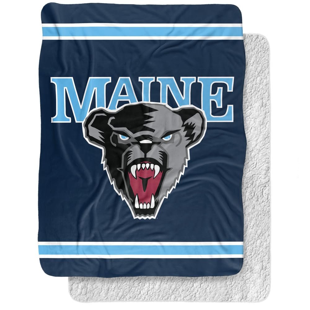 University of Maine Blanket, 60"x80" Primary Logo Stripes Silky Touch Sherpa Back Super Soft Throw Blanket