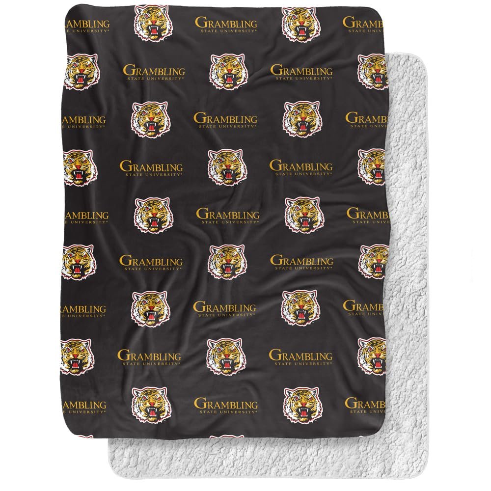 Grambling State University Blanket, 60"x80" Logo Pattern, Silky Touch Sherpa Back Super Soft Throw Blanket