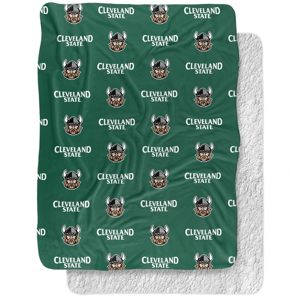 Cleveland State University Blanket, 60"x80" Logo Pattern Silky Touch Sherpa Back Super Soft Throw Blanket