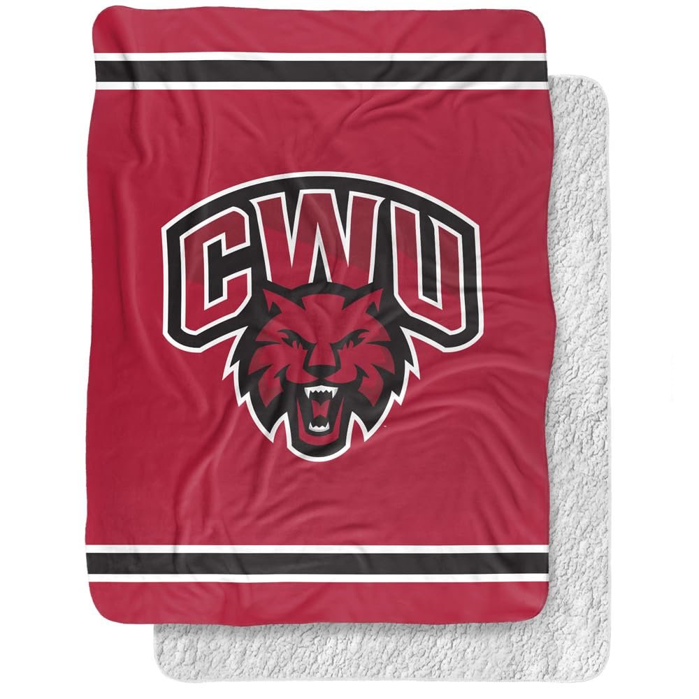 Central Washington University Wildcats Primary Logo, 60"x80" Silky Touch Sherpa Back Super Soft Throw Blanket