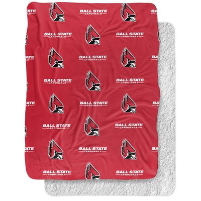 Ball State University Blanket, 60"x80" Logo Pattern Silky Touch Sherpa Back Super Soft Throw Blanket
