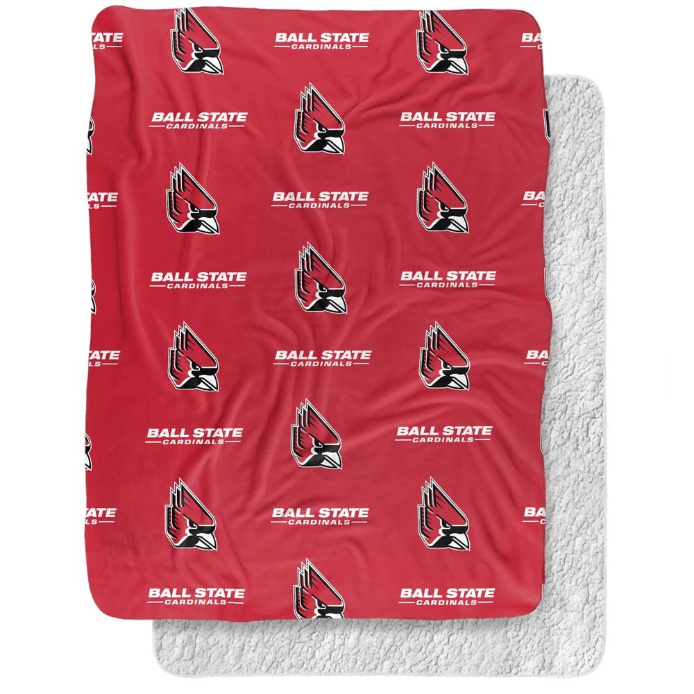 Ball State University Blanket, 60"x80" Logo Pattern Silky Touch Sherpa Back Super Soft Throw Blanket