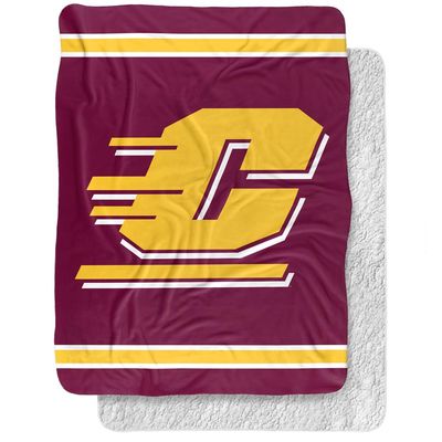 Central Michigan University Blanket, 60"x80" Primary Logo Stripes Silky Touch Sherpa Back Super Soft Throw Blanket