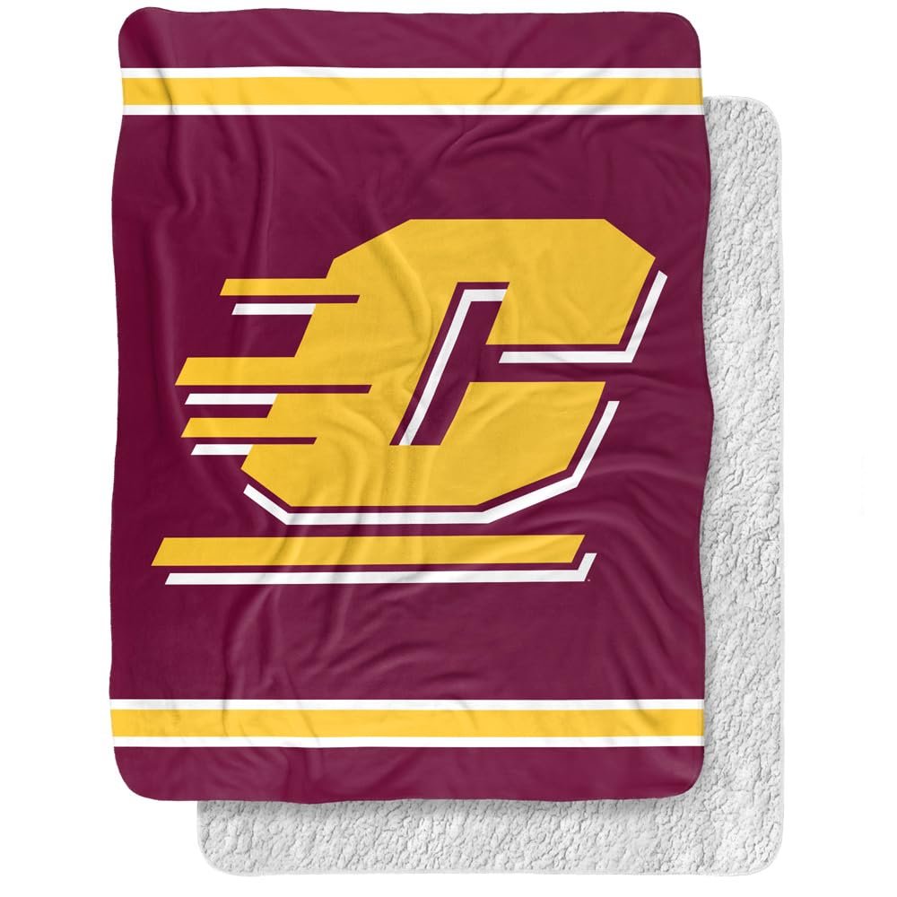 Central Michigan University Blanket, 60"x80" Primary Logo Stripes Silky Touch Sherpa Back Super Soft Throw Blanket