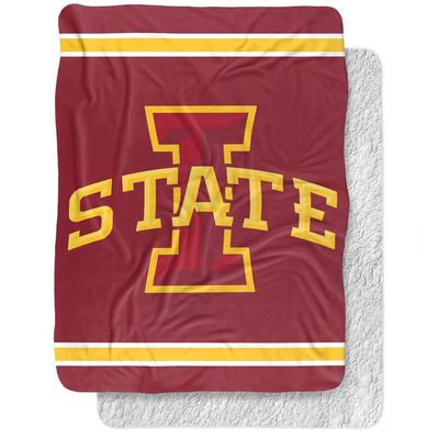 Iowa State University Blanket, 60"x80" Primary Logo Stripes Silky Touch Sherpa Back Super Soft Throw Blanket