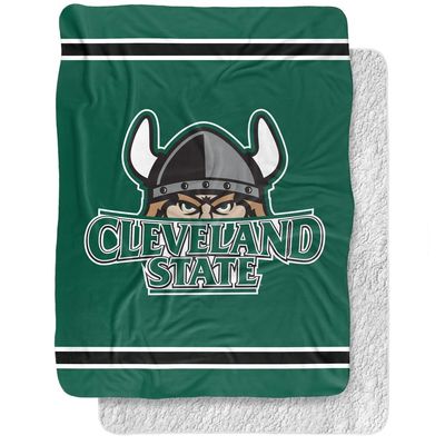 Cleveland State University Blanket, 60"x80" Primary Logo Stripes Silky Touch Sherpa Back Super Soft Throw Blanket