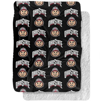 The Ohio State University Blanket, 60"x80" Brutus Pattern Silky Touch Sherpa Back Super Soft Throw Blanket
