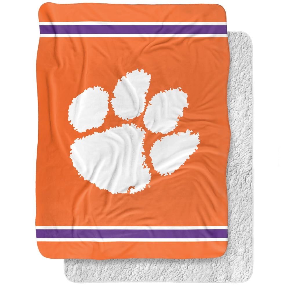 Clemson University Blanket, 60"x80" Primary Logo,Silky Touch Sherpa Back Super Soft Throw Blanket