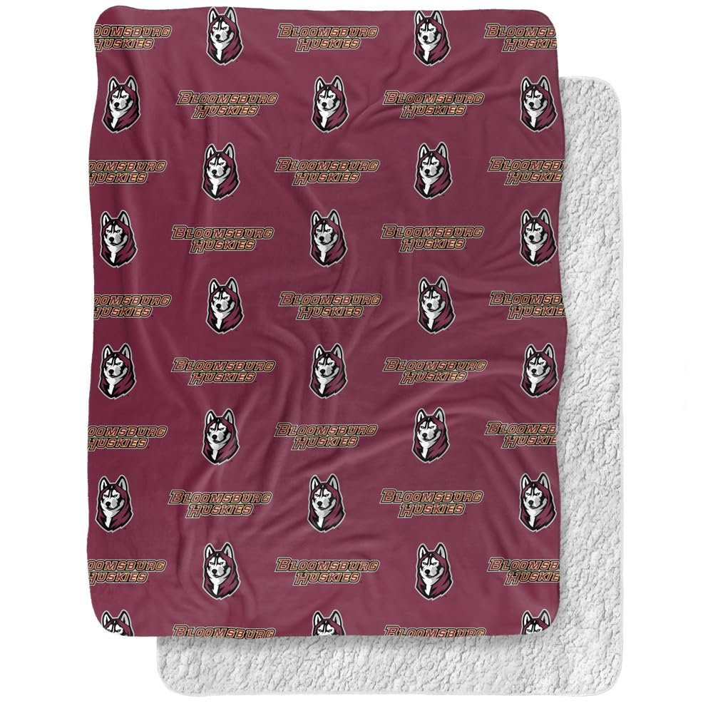Bloomsburg University Blanket, 60"x80" Logo Pattern, Silky Touch Sherpa Back Super Soft Throw Blanket