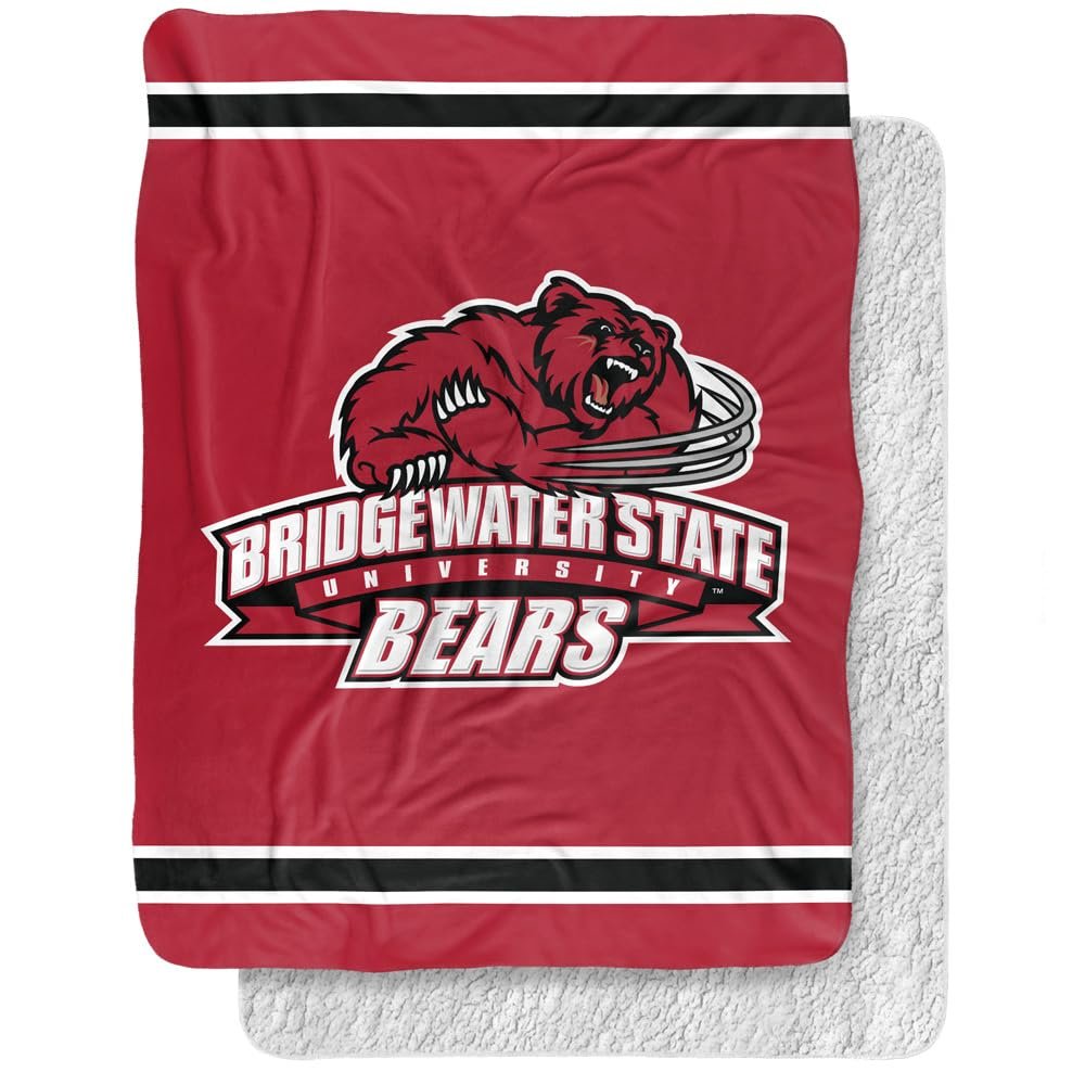 Bridgewater State University Blanket, 60"x80" Primary Logo Stripes Silky Touch Sherpa Back Super Soft Throw Blanket