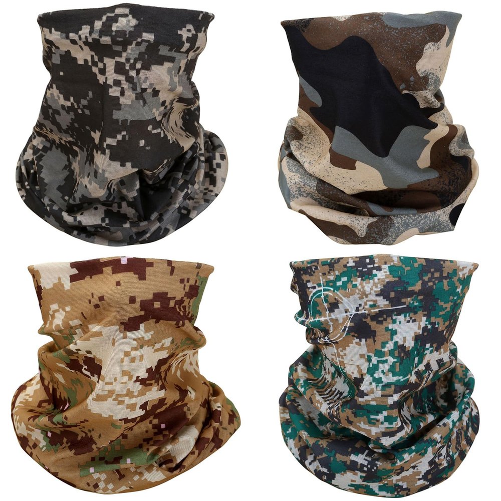 SMEHCF 4 Multipurpose Bandanas for Women Men Headband Balaclava Hair Head Scarf Face Half Airsoft Paintball Mask Neck Gaiters Breathable Reusable Washable Green Black White Digital Desert Camo