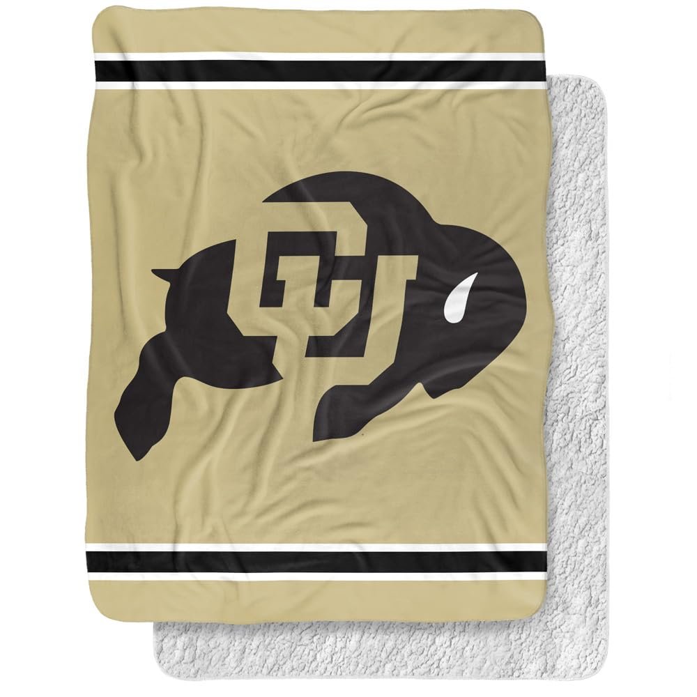 University of Colorado Blanket, 60"x80" Primary Logo Stripes Silky Touch Sherpa Back Super Soft Throw Blanket