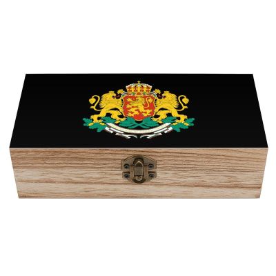 Coat Arms of Bulgaria Fashion Wood Treasure Box Dust-Proof Wooden Jewelry Keepsakes Box with Hinged Lid Front Clasp