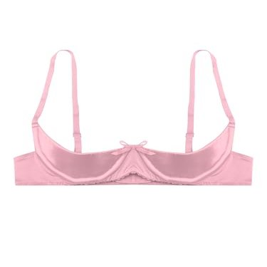 Manyakai Women's Lace 1/4 Cups Shelf Bra Push Up Underwired Satin Padded Balconette Naughty Bra Pink Small