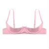 Manyakai Women's Lace 1/4 Cups Shelf Bra Push Up Underwired Satin Padded Balconette Naughty Bra Pink Small view 1