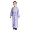 AFAVOM Muslim Dress for Girls Islamic Abaya Long Sleeve Modest Maxi Dress Embroidered Split Hem Casual Robe Open Front Cardigan Outfit Eid Ramadan Kaftan Church Prayer Clothes Purple 4-5 Years view 2