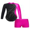 YOOJOO Girls Gymnastic Leotard Dance Leotard with Shorts Long Sleeve Gymnastic Suit Dance Biketard Unitard Bodysuit 03#Rose 14 Years view 1