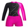 YOOJOO Girls Gymnastic Leotard Dance Leotard with Shorts Long Sleeve Gymnastic Suit Dance Biketard Unitard Bodysuit 03#Rose 14 Years view 3